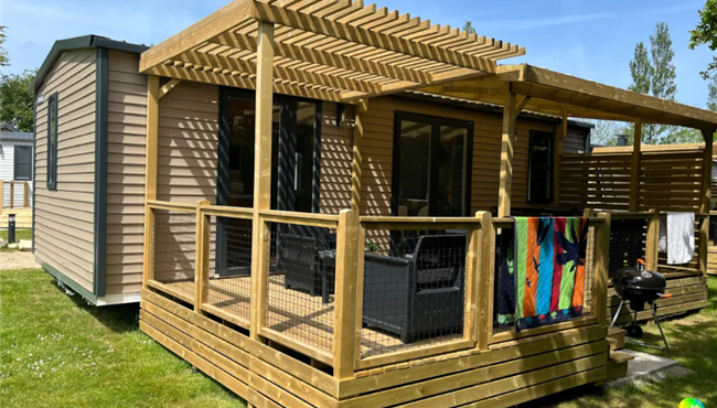 Huisje stacaravan te huur premium tuinzijde camping Kost Ar Moor fouesnant bretagne