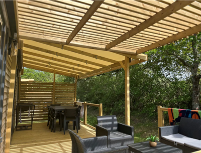 Huisje stacaravan te huur premium tuinzijde camping Kost Ar Moor fouesnant bretagne