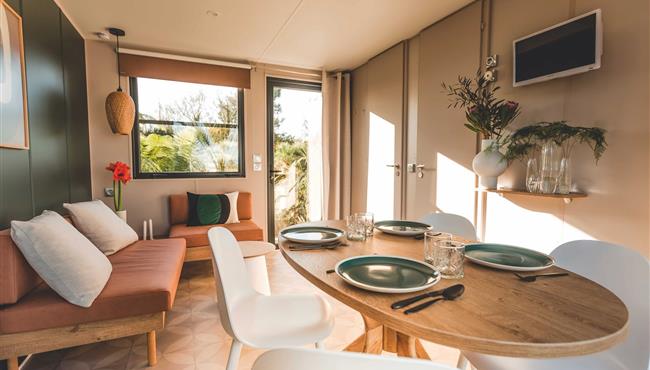 Huisje stacaravan te huur premium tuinzijde camping Kost Ar Moor fouesnant bretagne