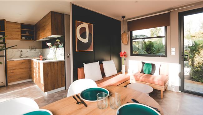 Huisje stacaravan te huur premium tuinzijde camping Kost Ar Moor fouesnant bretagne